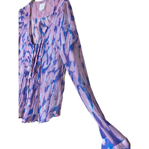 Anthropologie Maeve 100% Silk Blouse Pink/Blue Size 8 - Picture 4 of 8